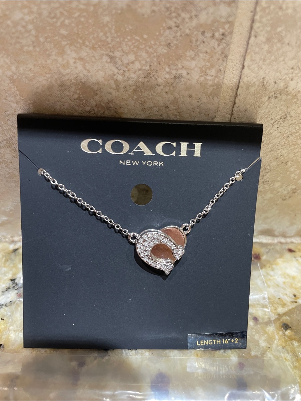 COACH Silver-Tone Heart Necklace with Crystals